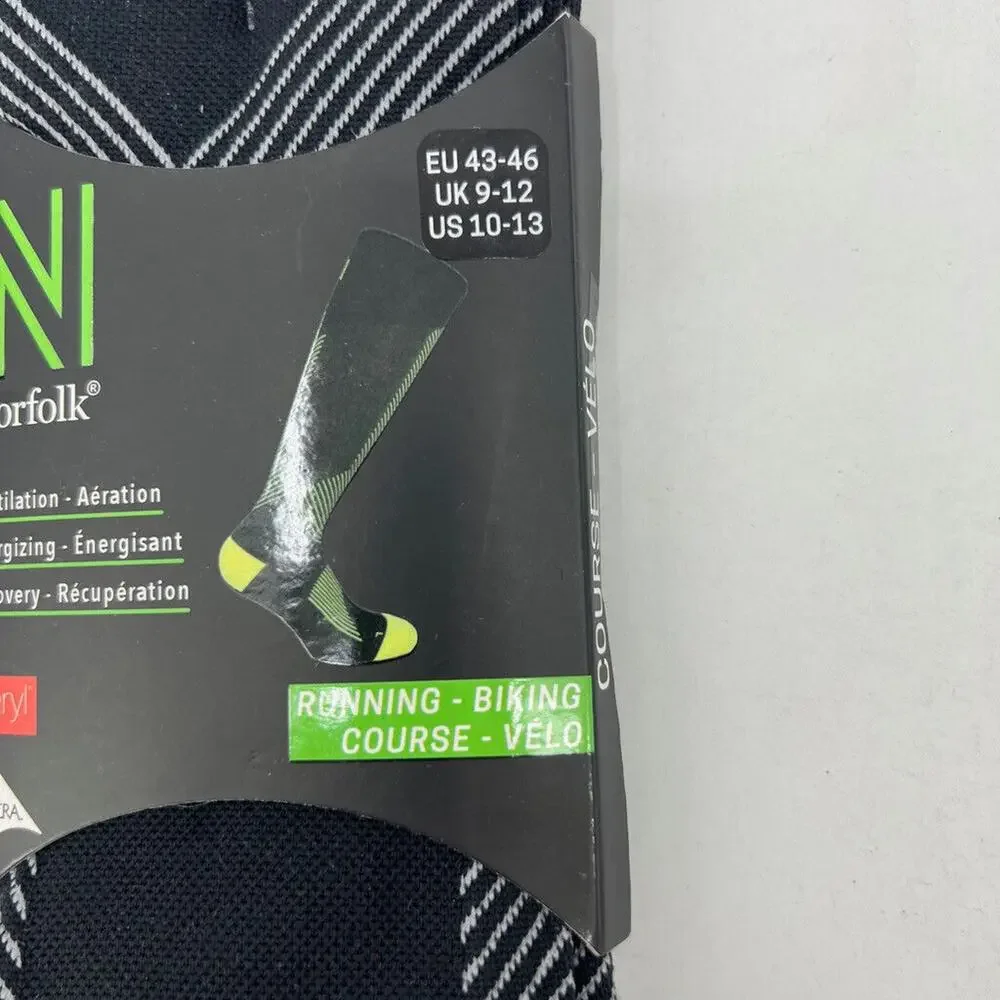 Norfolk Socks Mens 10-13 Black‎ Grey Valencia-BG Performance Running Biking